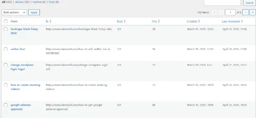 How To Improve SEO Using Rank Math Redirection Manager? 7 manage redirects in Rank Math redirection manager