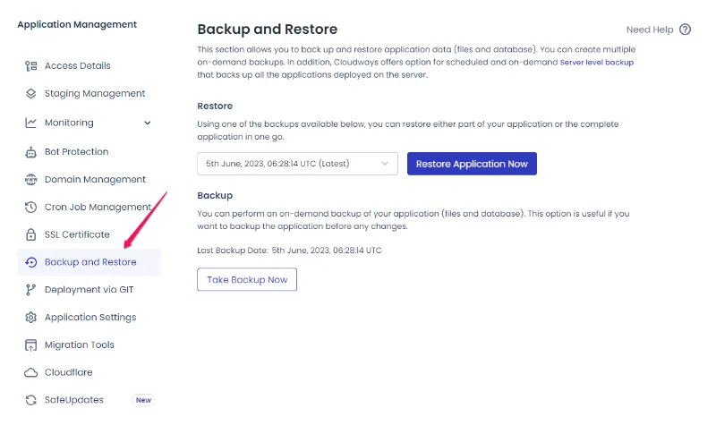 Cloudways Application Backup
