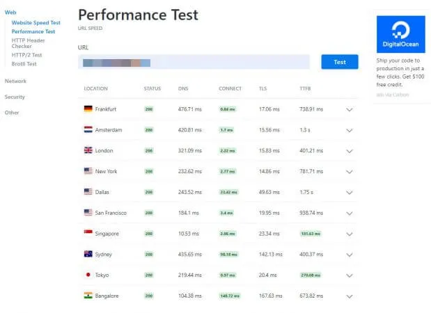 Fastcomet TTFB Test