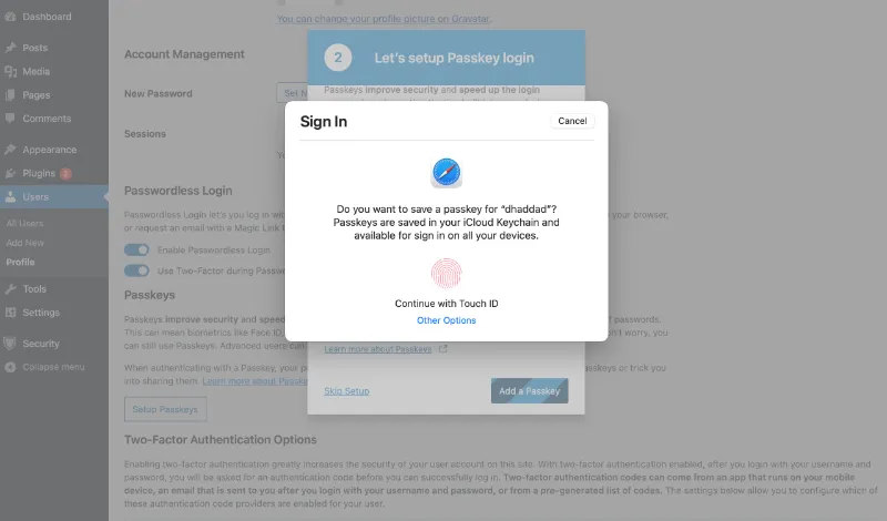 Enable WordPress Biometric Login Using iThemes Security Pro 9 WordPress Biometric Login