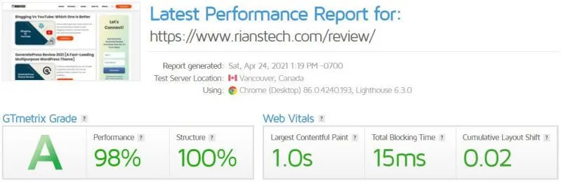 WP Rocket Test Result